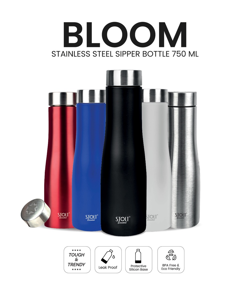 STOLT Bloom  750ml Sipper Bottle Essential Series (Silver | Black | White | Red | Blue)